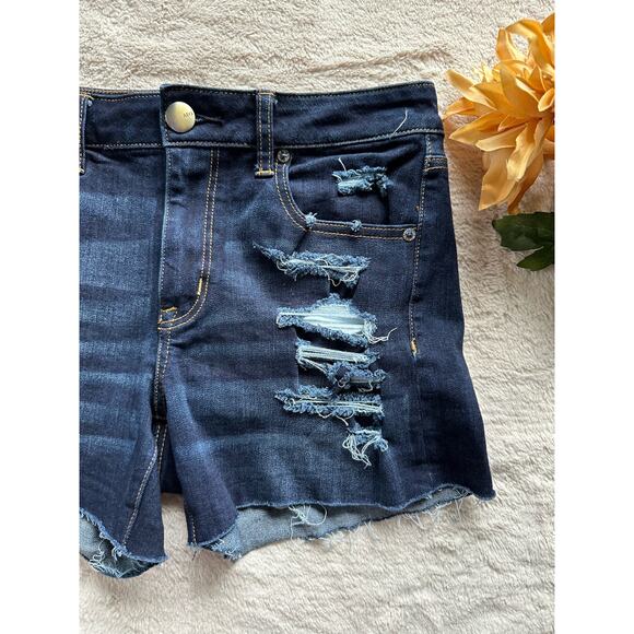 American Eagle AEO Denim X4 Hi-Rise shortie Size 8 - Picture 2 of 6